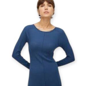 Kit & Ace Womens Blue Sz M Poise High Neck V-Back‎ Ribbed Knit Fitted Midi Dress